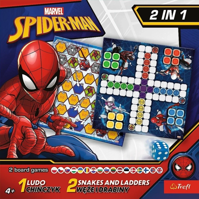 Zestaw gier 2w1 Człowieku, nie irytuj się, Węże i drabiny Spider-Man w pudełku 25x25x5,5cm