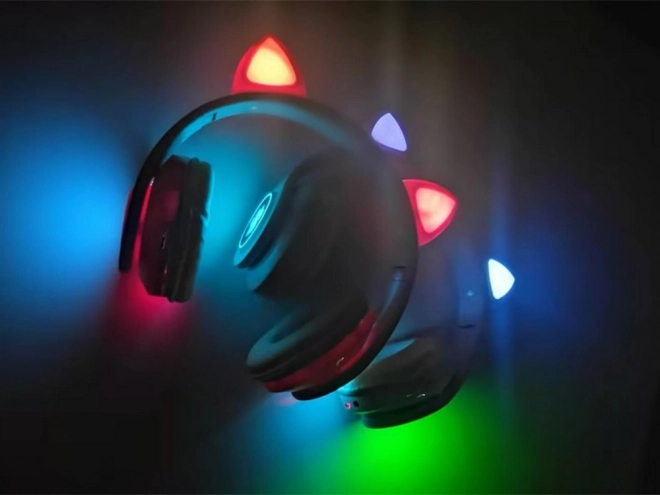 Bezprzewodowe słuchawki bluetooth radio fm mp3 kocie uszy led oświetlenie – Białe