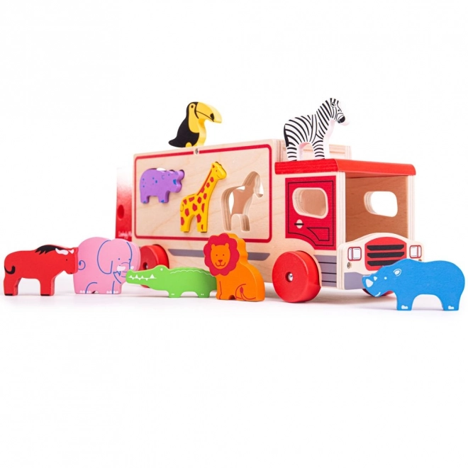Bigjigs Toys Drewniane auto z safari zwierzakami