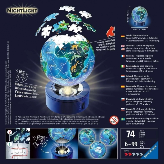 Ravensburger 3D świecący puzzleball Nocny globus 72 elementy