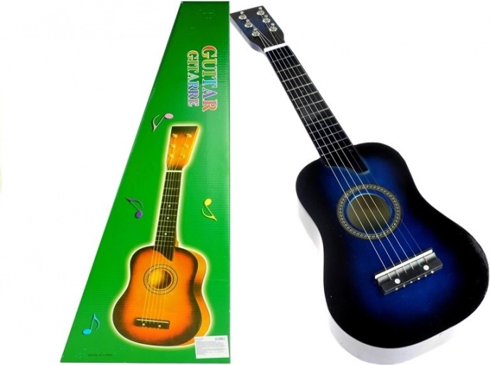 Drewniana klasyczna gitara z kostką, niebieska, 60 cm