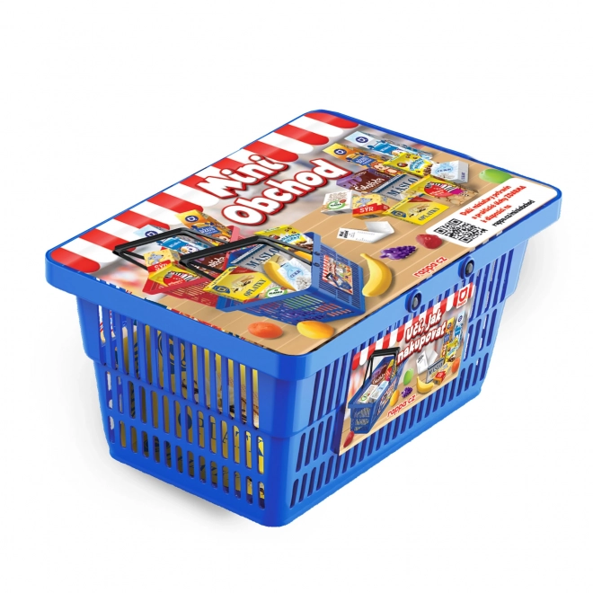 MINI SKLEP - koszyk na zakupy z akcesoriami i nauką jak kupować - niebieski