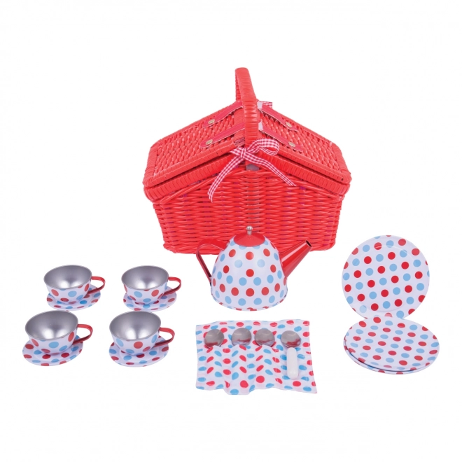 Bigjigs Toys Zestaw herbaciany w kropki w piknikowym koszu