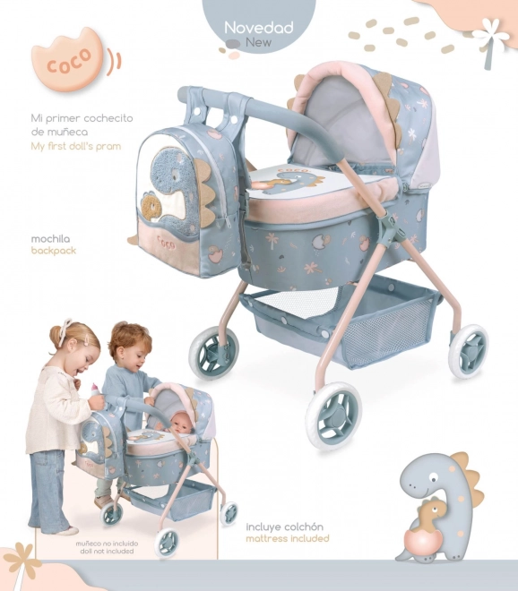 DeCuevas 86080 Mój pierwszy wózek dla lalek z plecaczkiem COCO 2024 - 56 cm