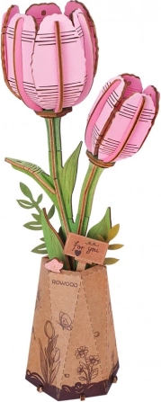 3D drewniana układanka Różowy tulipan