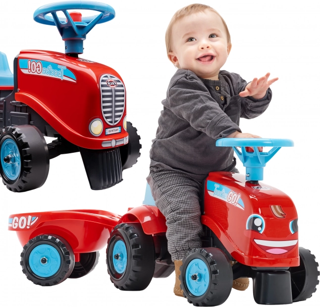 FALK jeździk traktor GO z odczepianą przyczepą, czerwony