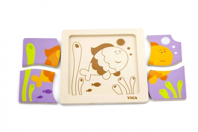 VIGA Drewniane puzzle Rybka 4 części