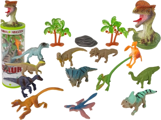 Zestaw figurek dinozaurów w tubie – 12 szt. z dodatkami