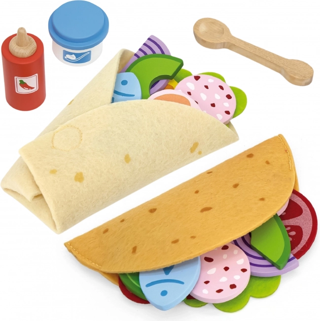 VIGA zestaw do taco i burrito – drewniane i filcowe produkty spożywcze, 27 elementów