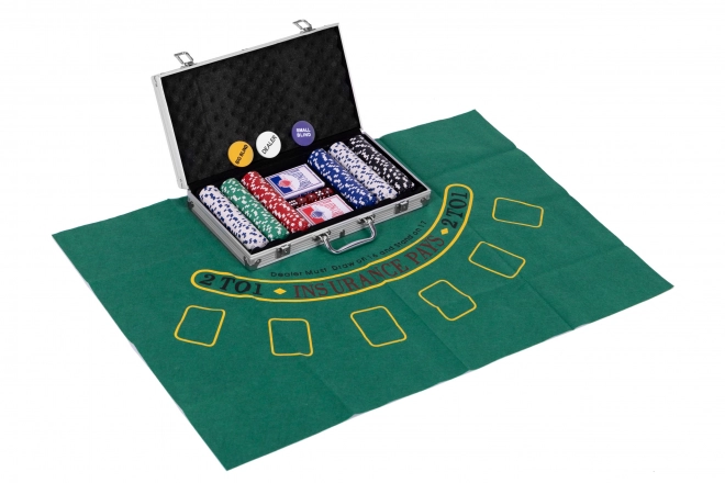 Zestaw Pokerowy Blackjack 300 żetonów 2 talie kart Mata do gry Zamykane etui do noszenia