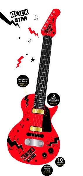 Gitara elektryczna ROCK STAR plastikowa 58cm na baterie z dźwiękiem, światłem w pudełku 24x62x5,5cm