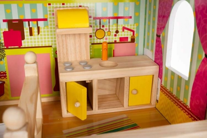 Drewniany domek dla lalek z wyposażeniem 90 cm