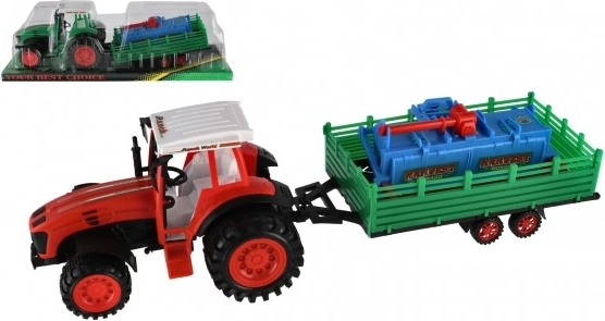 Traktor z przyczepą i glebogryzarką, plastikowy, 52 cm, z napędem na sprężynę