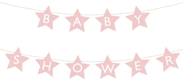 Baner znaki na baby shower gwiazdki jasne 290cm x 16,5cm – Jasnoróżowy