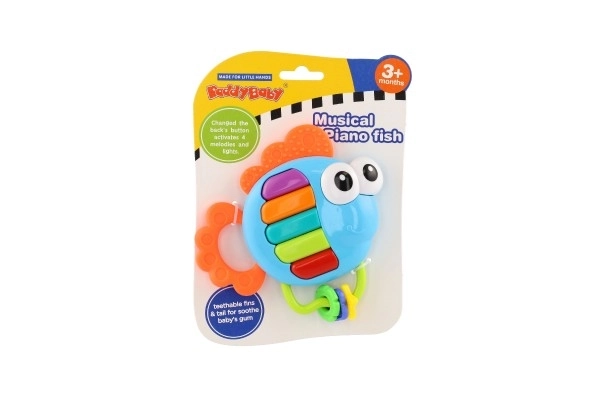 Grzechotka/zgryzak ryba pianinko plastik 14x14cm na baterie z dźwiękiem, światłem na kartce 3m+