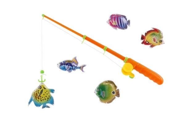 Gra ryby/rybak magnetyczna plastik 5szt.+wędka plastik 39cm 2 kolory na karcie