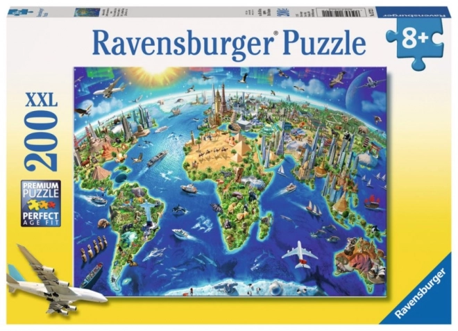 Puzzle mapa świata z zabytkami XXL 200 elementów