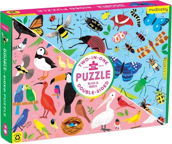 Dwustronne puzzle Mudpuppy – owady i ptaki, 100 elementów