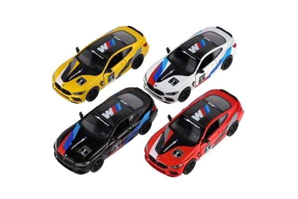 Samochód Kinsmart BMW M8 Competition Coupé 1:38 metal/plast 12,5cm 4 kolory na napęd wsteczny 12 sztuk w pudełku