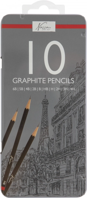 ołówki grafitowe do rysowania 6B–4H, zestaw 10 szt. w metalowym etui