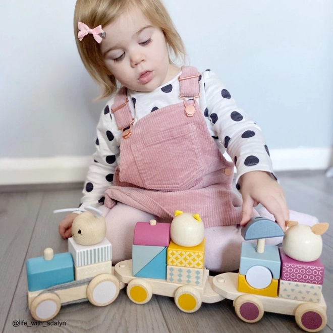 Bigjigs Baby Drewniany pociąg ze zwierzątkami