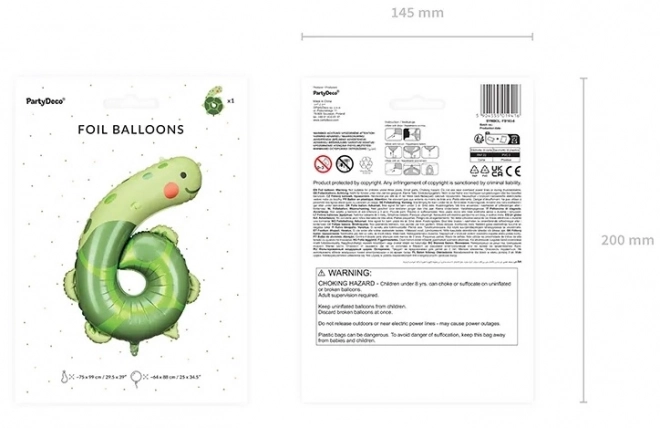 Foliowy balon urodzinowy liczba 6 - żółw 75 x 96 cm