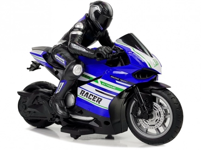 Sportowy wyścigowy motocykl na zdalne sterowanie 2.4G Zasięg 35m Niebieski