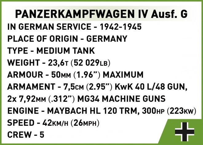 COBI 3127 Druga Wojna Światowa Niemiecki czołg Panzerkampfwagen IV Ausf. G 1:35