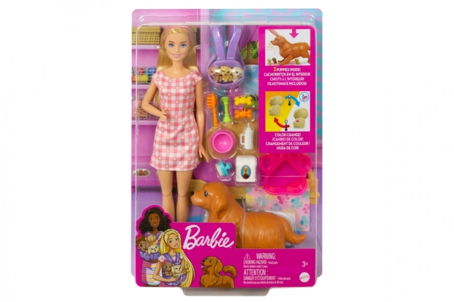 Mattel lalka Barbie i nowo narodzone szczeniaczki