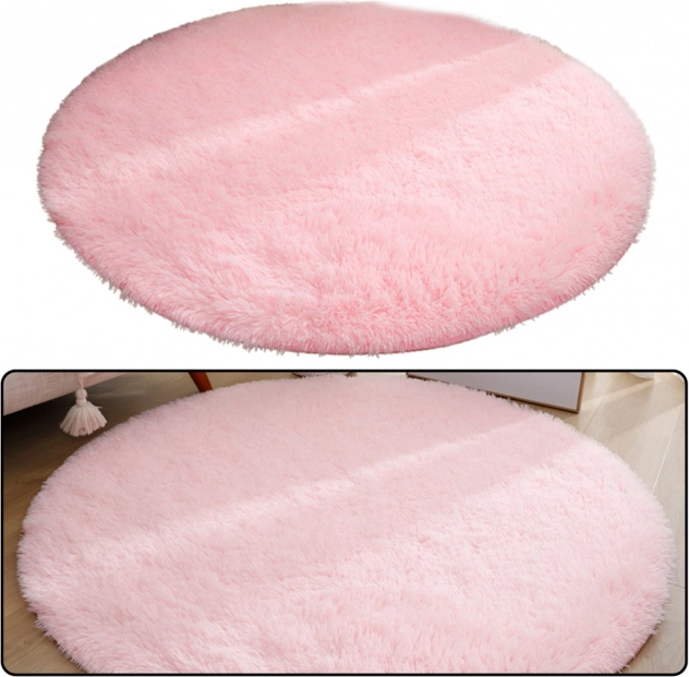 Pluszowy miękki okrągły dywan antypoślizgowy jasnoróżowy 122 cm