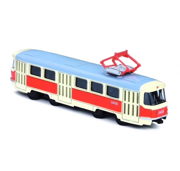 Tramwaj Tatra T3 czeska metalowa 16cm retro na mechanizm wstecznego biegu w pudełku 20x8x6cm CZ design