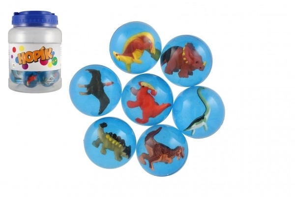 Piłeczka/skoczek z dinozaurem 4cm mix rodzajów 32szt w pojemniku