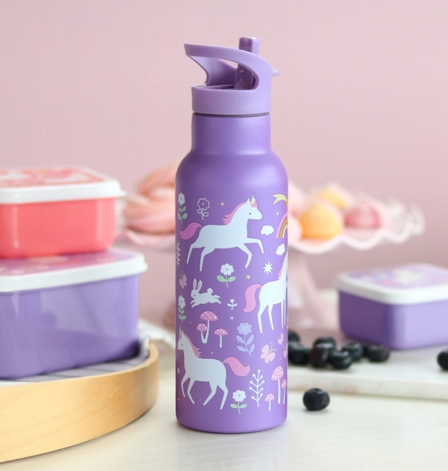 A Little Lovely Company Butelka ze stali nierdzewnej 500 ml – Jednorożce i tęcza