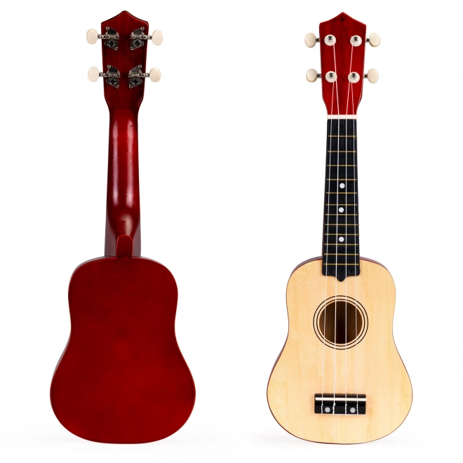 Drewniane ukulele dla dzieci z 4 nylonowymi strunami, brązowe ECOTOYS
