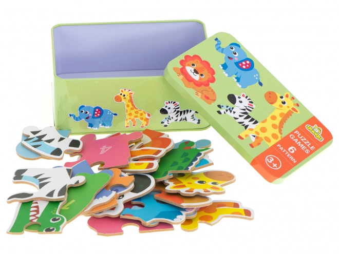 Puzzle w metalowym pudełku Safari zwierzątka - 25 elementów