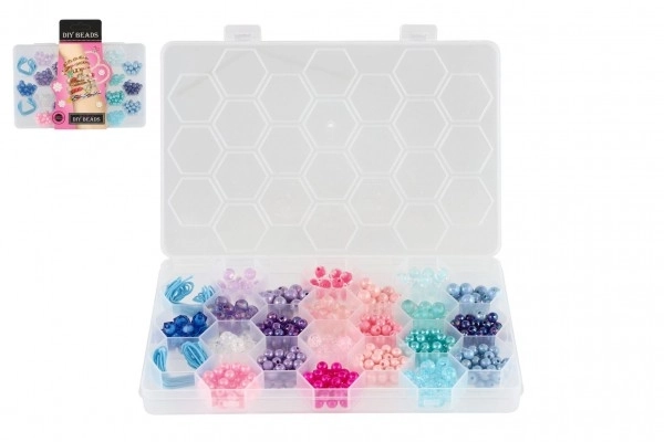 Korale plastikowe kolorowe ze sznurkiem w plastikowym pudełku 20x16,5cm