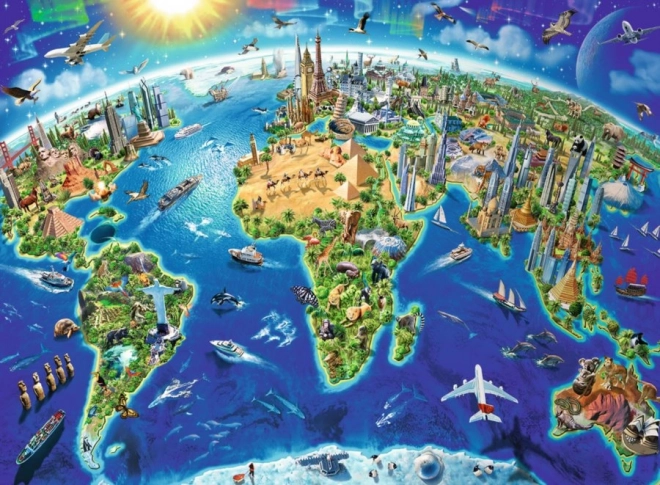 Puzzle mapa świata z zabytkami XXL 200 elementów