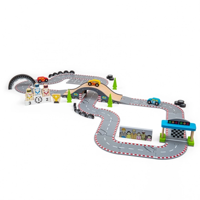 Bigjigs Rail Drewniana autostrada dzień wyścigu