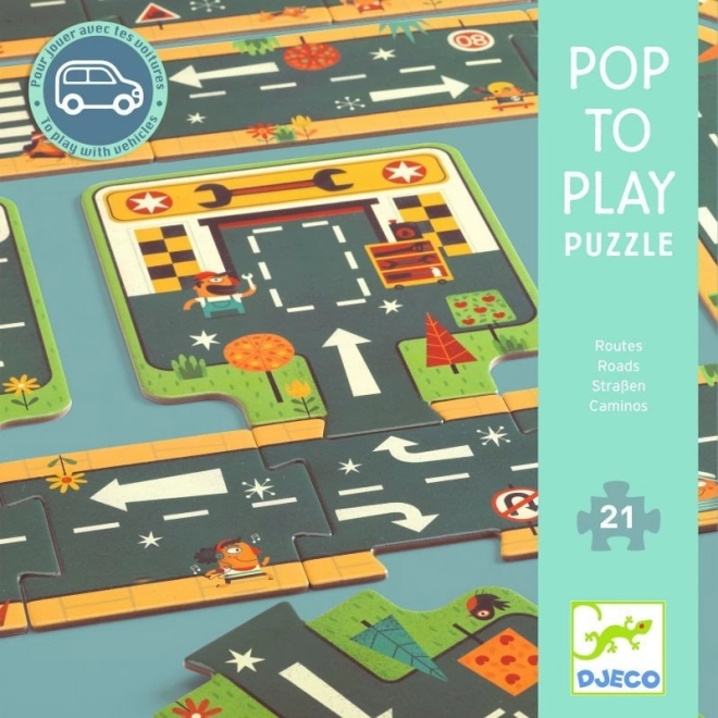 DJECO Puzzle podłogowe z obrysem Drogi 21 części