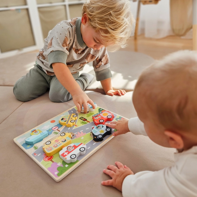 Drewniane puzzle Montessori miasto