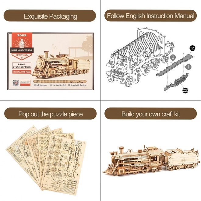Lokomotywa - Ekspres Parowy - 3D drewniane puzzle