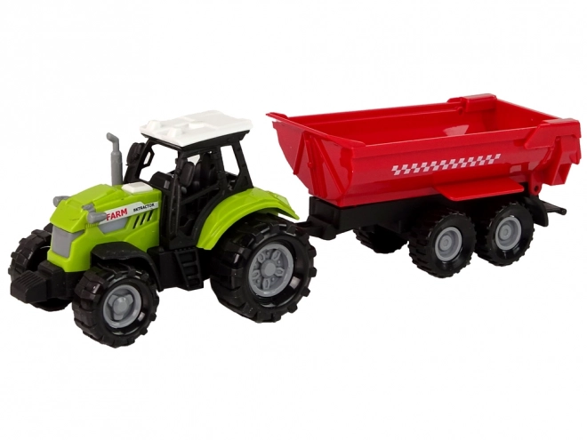 Zielony traktor z czerwoną przyczepą Dźwięk