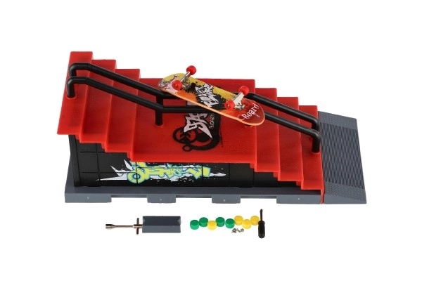 Skatepark - deskorolka palcowa śrubowa z rampą plastikowa 8cm z dodatkami mix rodzajów w pudełku 28x18cm