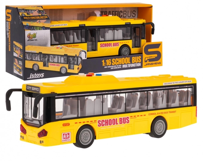 Żółty autobus z funkcjami świetlnymi i dźwiękowymi