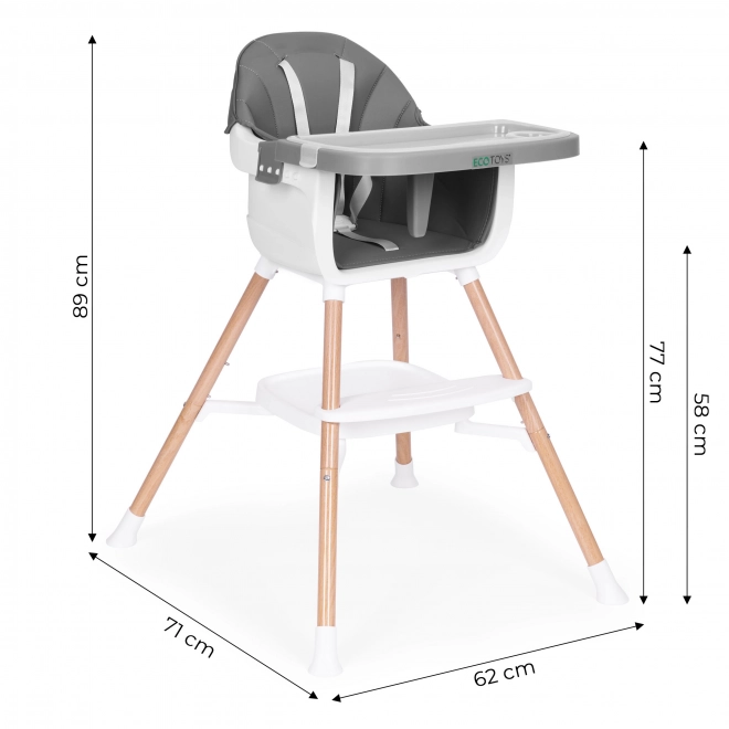 Dziecięce krzesełko do karmienia 2w1 szare ECOTOYS