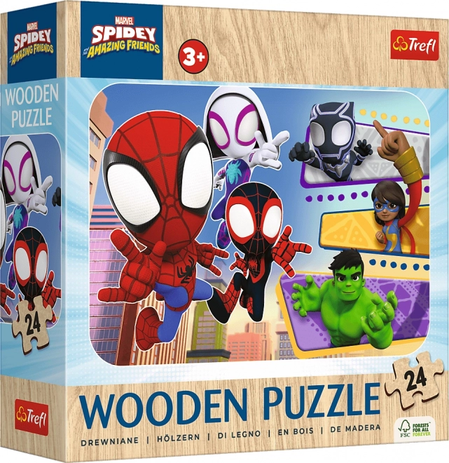 TREFL Drewniane puzzle Spidey i jego niesamowici przyjaciele 24 elementy