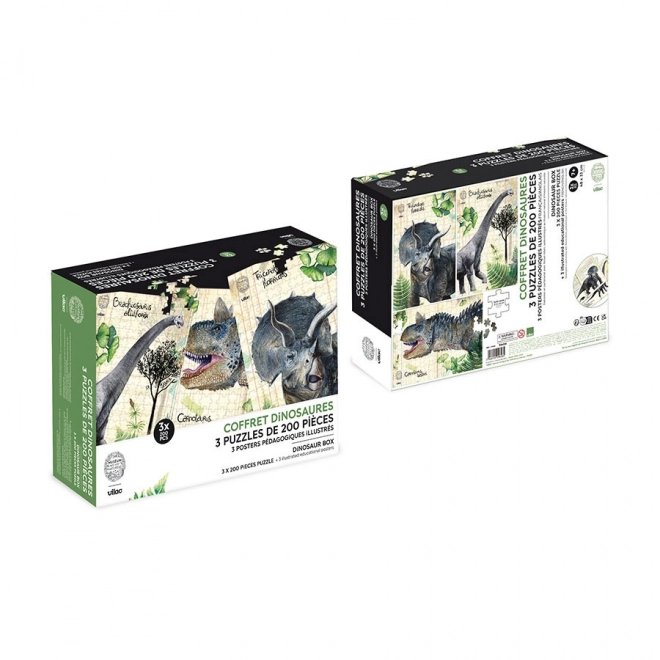 Vilac zestaw trzech puzzli z dinozaurami