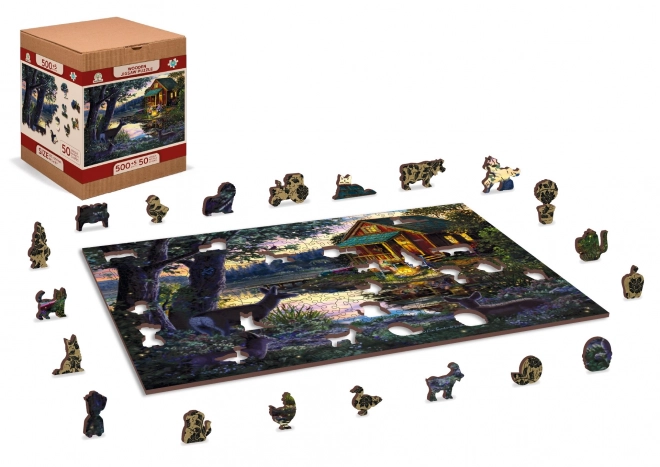 Drewniane Puzzle Wooden City Wieczór w domu nad jeziorem 2w1, 505 elementów EKO