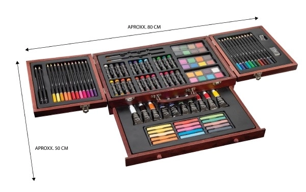 Zestaw do malowania - Art box kreatywny zestaw 103 szt. w drewnianej walizce w pudełku 39x27x9 cm