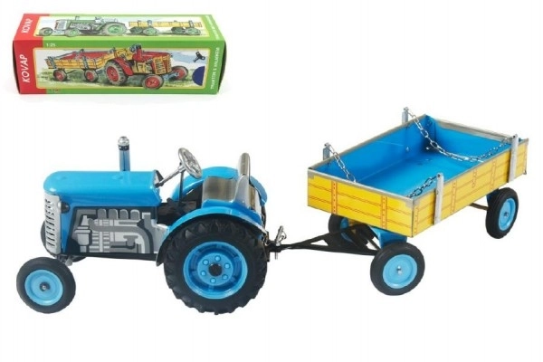 Traktor Zetor z przyczepką niebieski na kluczyk metalowy 28cm Kovap w pudełku